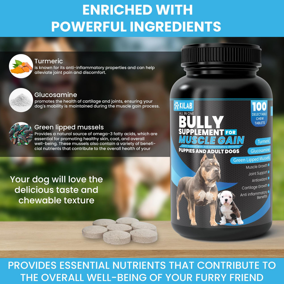 Dog Weight Gainer Supplement with Turmeric, Glucosamine, Green Lipped Mussels J981528