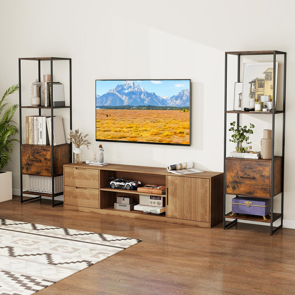 5-Tier Bookshelf with Drawer Narrow Bookcase O32708