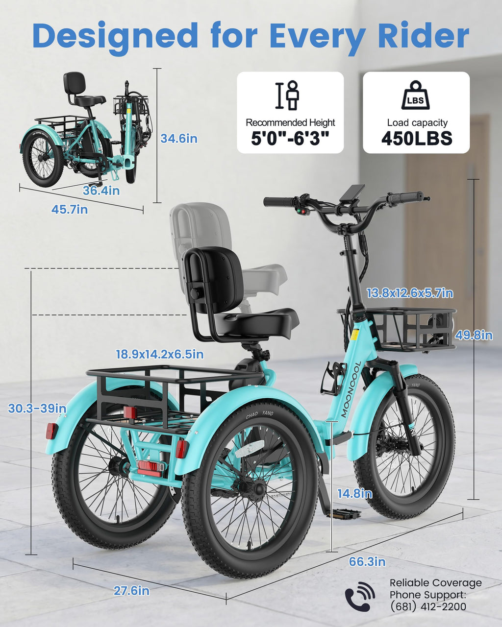 Electric Tricycle for Adults, 500W 20" Fat Tire Folding Trike W2180