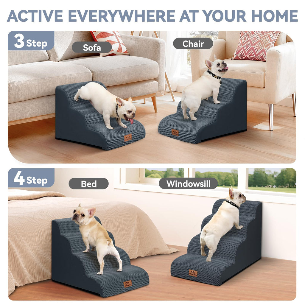 Dark Grey 3 Steps Nonslip Dog Ramp and Stairs I31815
