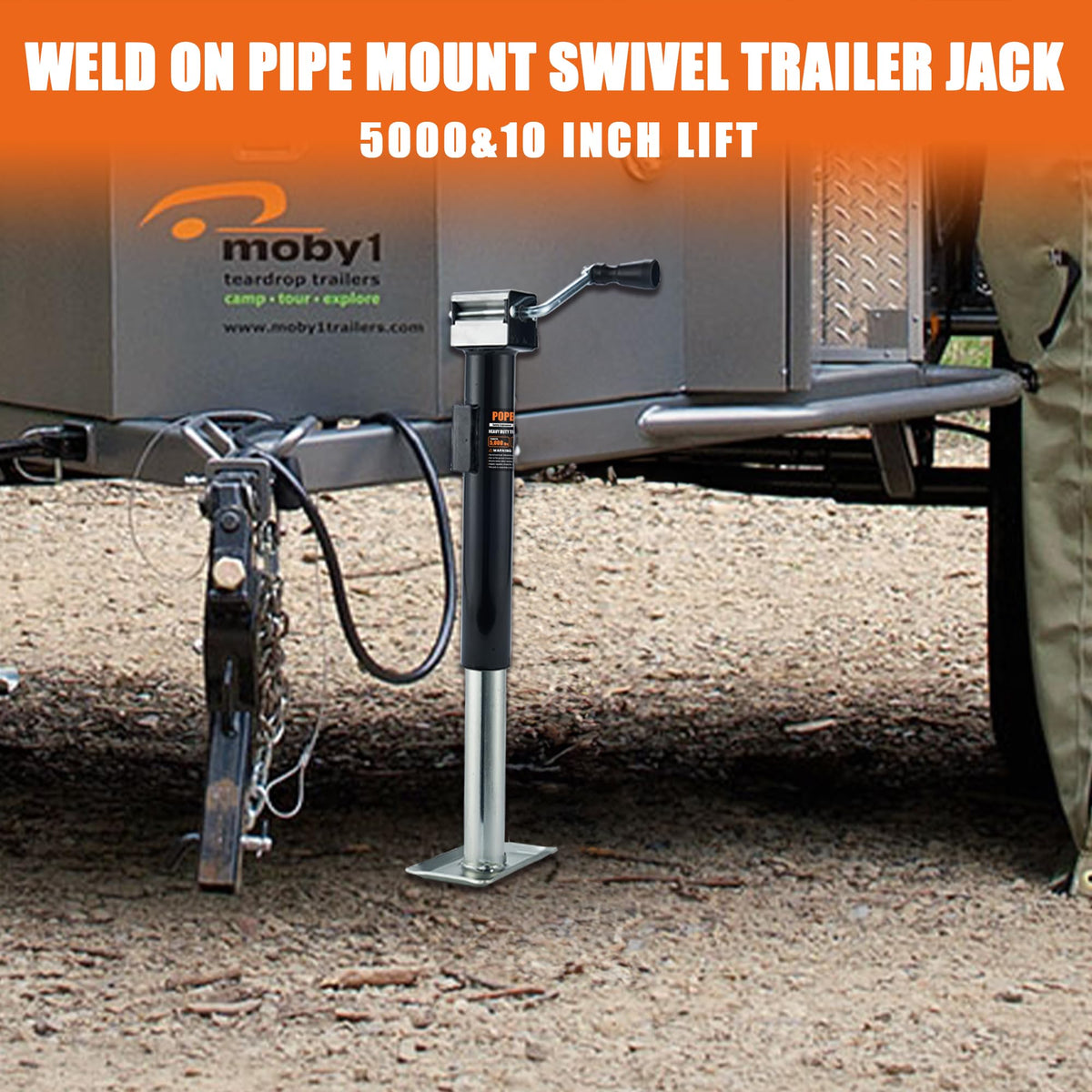 5000lb Weld-on Pipe Swivel Trailer Jack, 10" Vertical Travel V1758