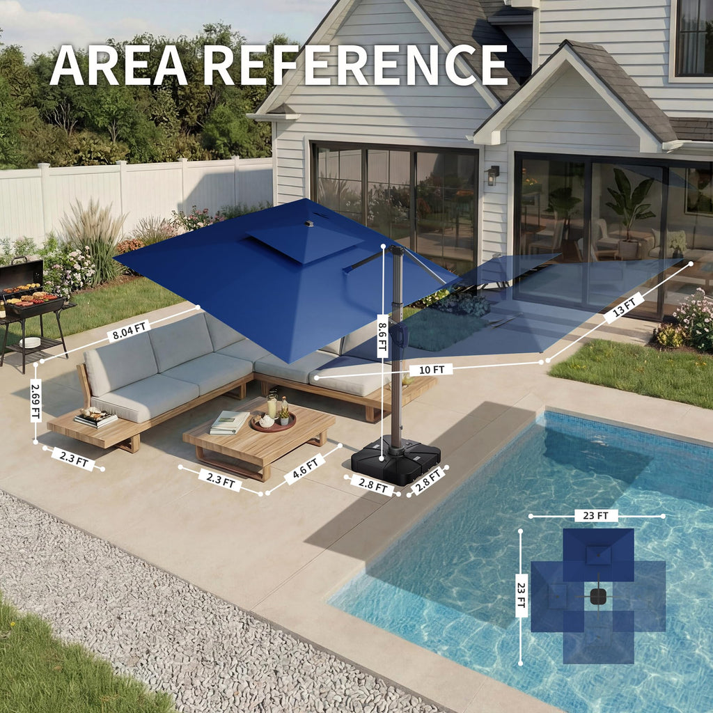 10 X 13 FT Cantilever Patio Umbrella with Lights & Base U13529