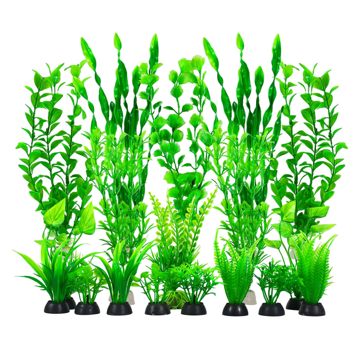 Artificial Aquarium Plants Set, Plastic Fish Tank Decorations (18pcs-Green) G567