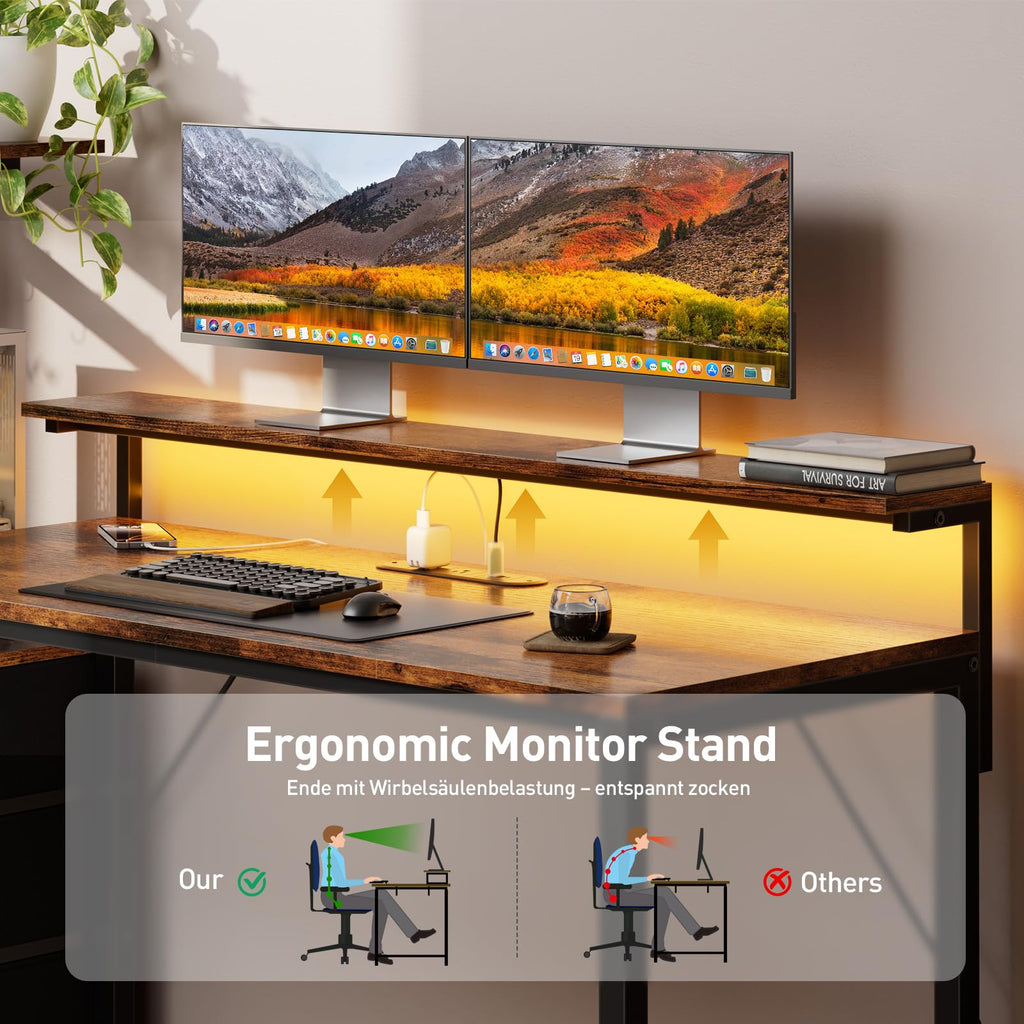 44 Inch Gaming Desk with Power Outlets & LED Lights M8223