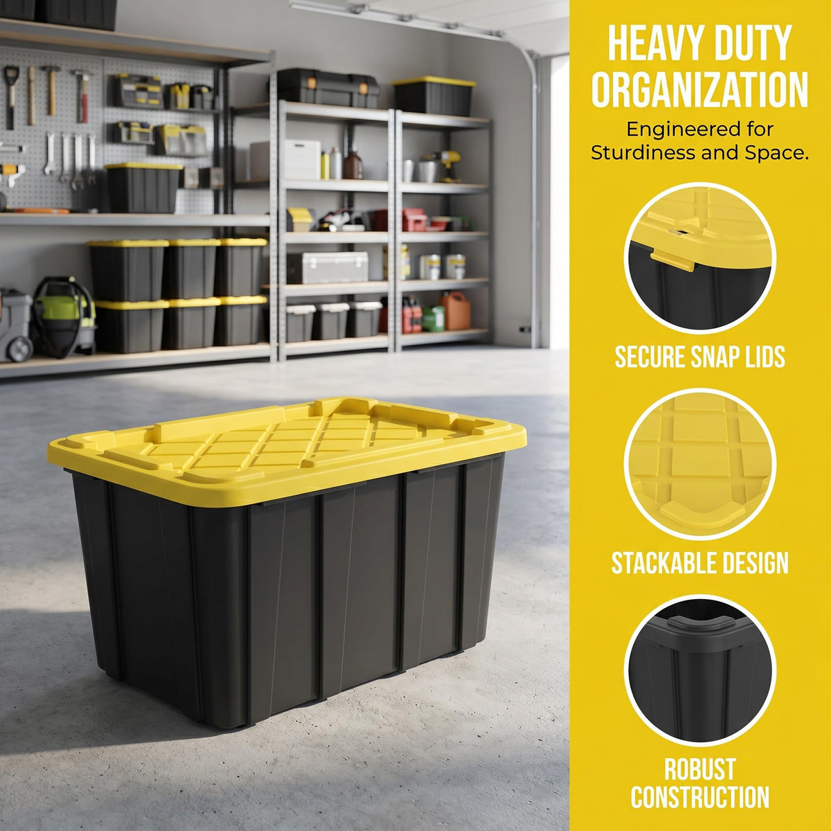 6 Pack 27 Gallon Heavy Duty Plastic Storage Bins with Lids O52808