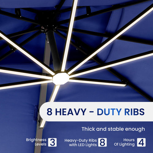10 X 13 FT Cantilever Patio Umbrella with Lights & Base U13529