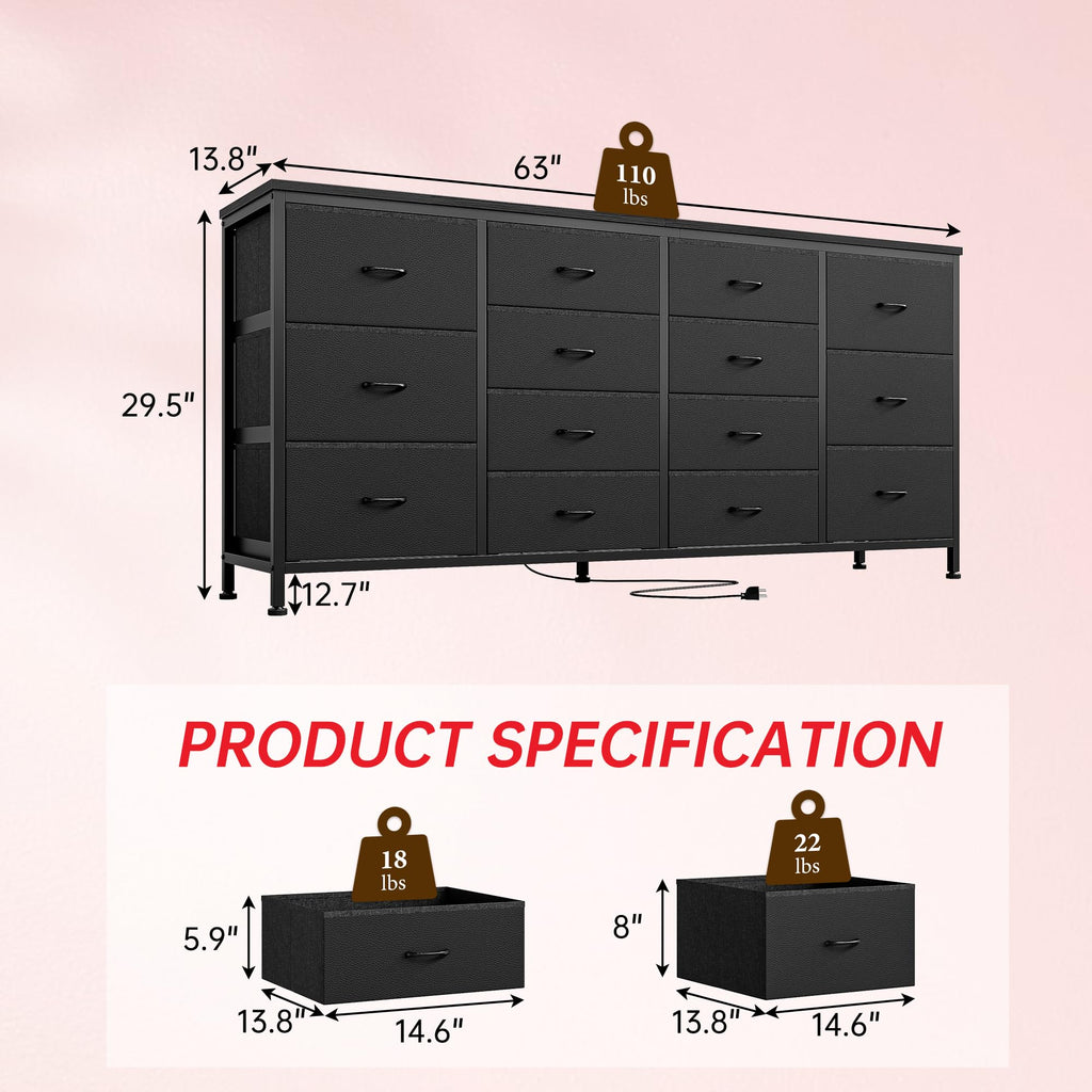 Black 14 Drawer Fabric TV Stand K475258