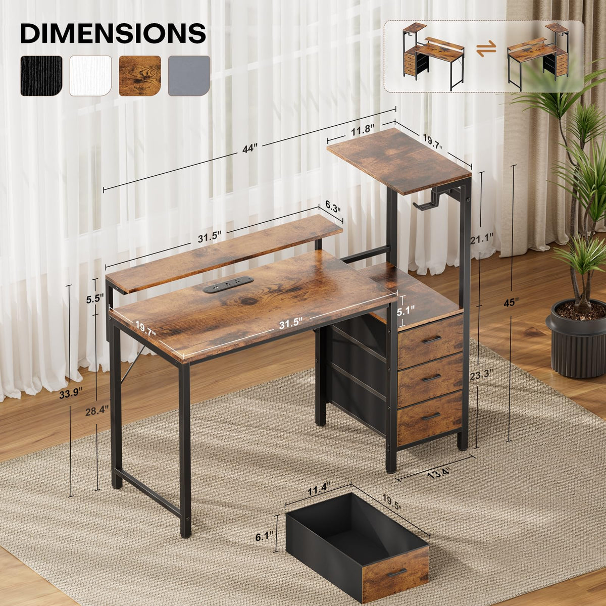 44 Inch Gaming Desk with Power Outlets & LED Lights M8223