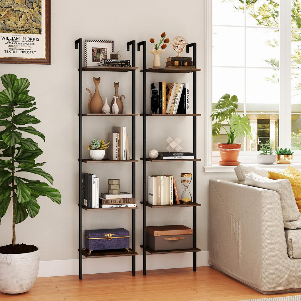 5 Tier Wall Mount Ladder Shelf with Metal Frame Y10841