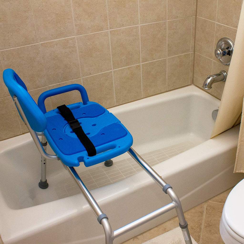 Blue Padded Shower Chair with Cut Out Seat and Safety Belt V5104