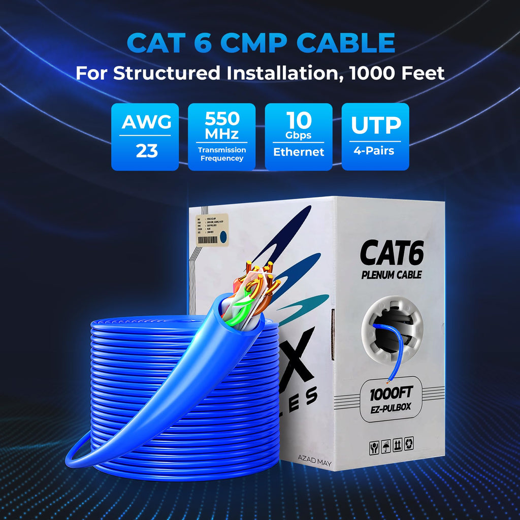 CAT6 Plenum Ethernet Cable 1000ft 23AWG UTP Blue J179