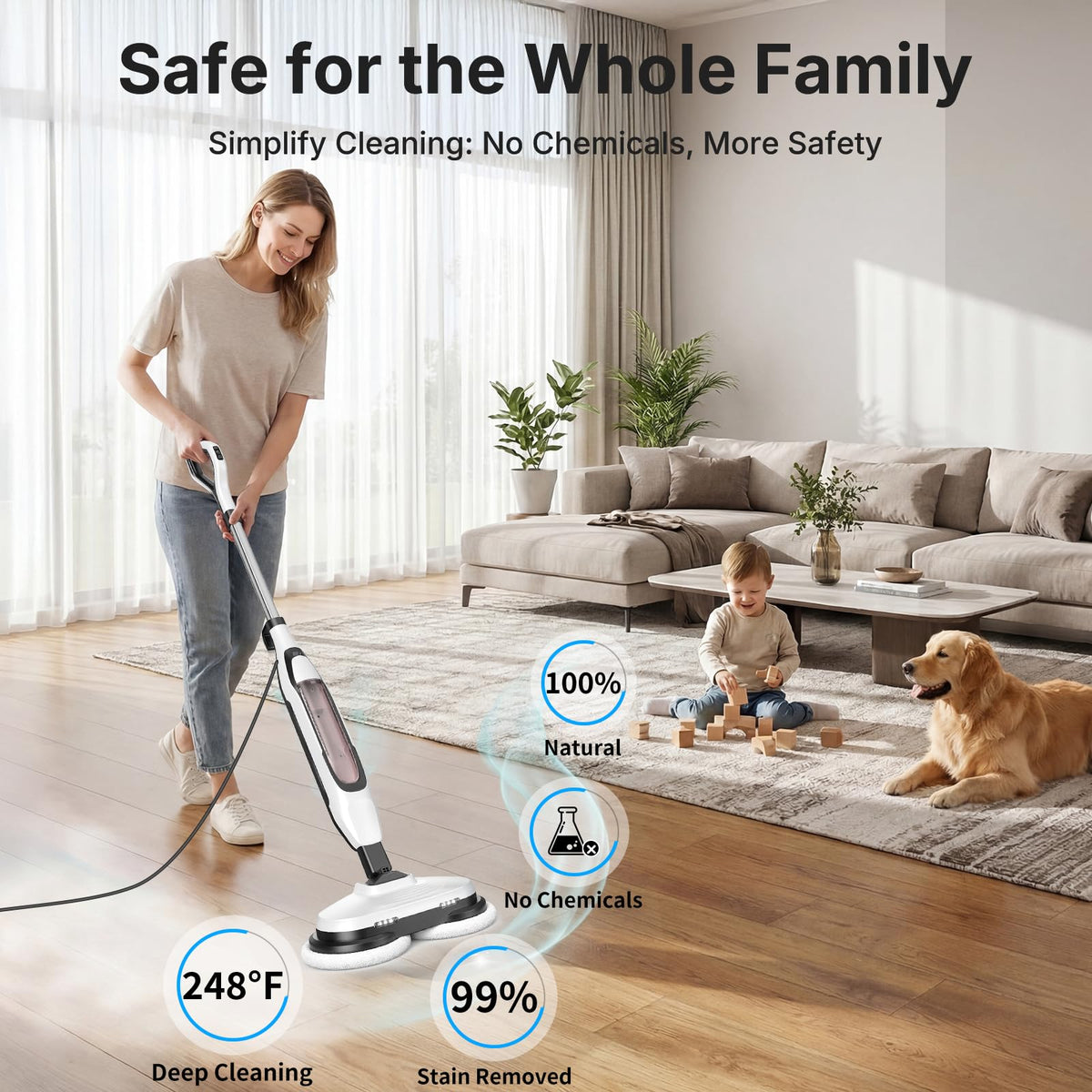 Steam Mop with Rotating Pads and 4 Cleaning Modes M90484