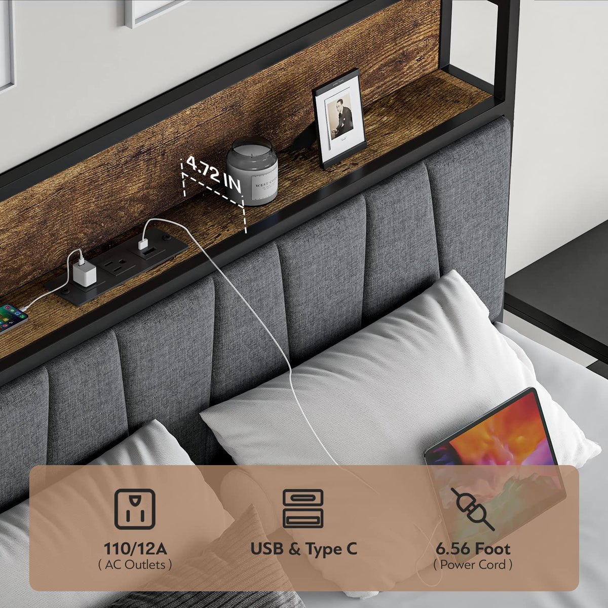 Full Size Storage Bed Frame with Headboard V12724