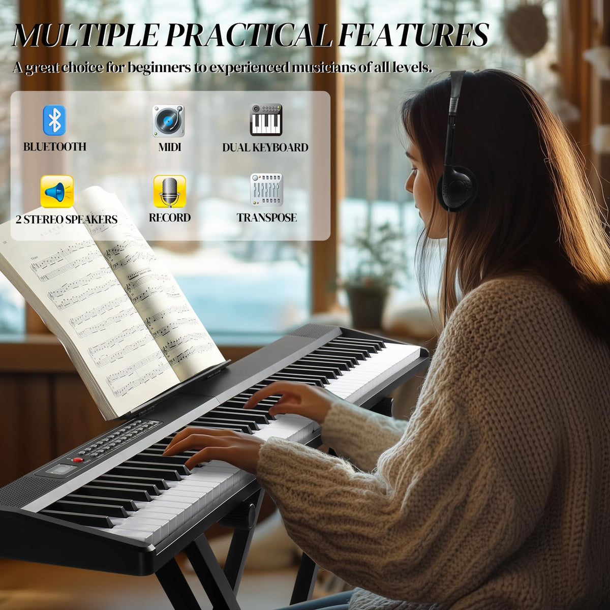 88 Key Foldable Electronic Keyboard Piano with Stand P11879