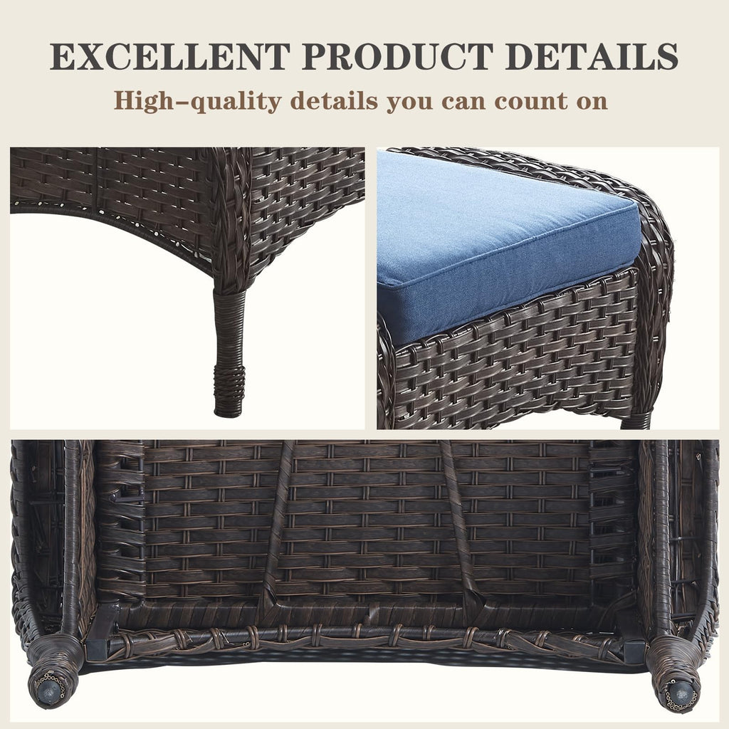 25 Inch PE Wicker Foot Stool Set of 2 with Removable Cushions Brown Z438