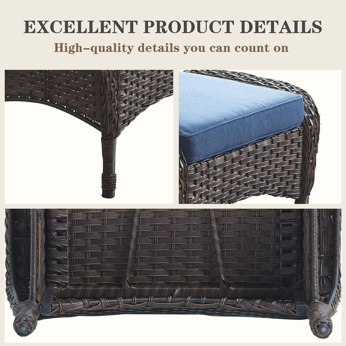 25 Inch PE Wicker Foot Stool Set of 2 with Removable Cushions Brown Z438