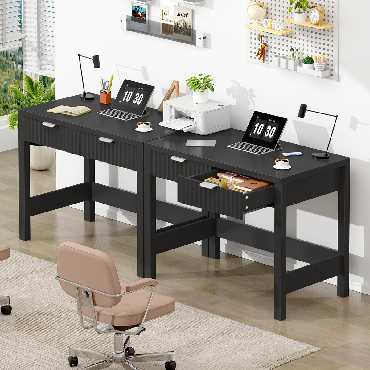 32 Inch Fluted Computer Desk with 2 Drawers D77828