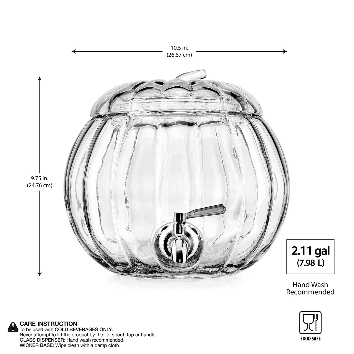 2.11 Gallon Clear Glass Beverage Dispenser with Stainless Steel Spigot A68335