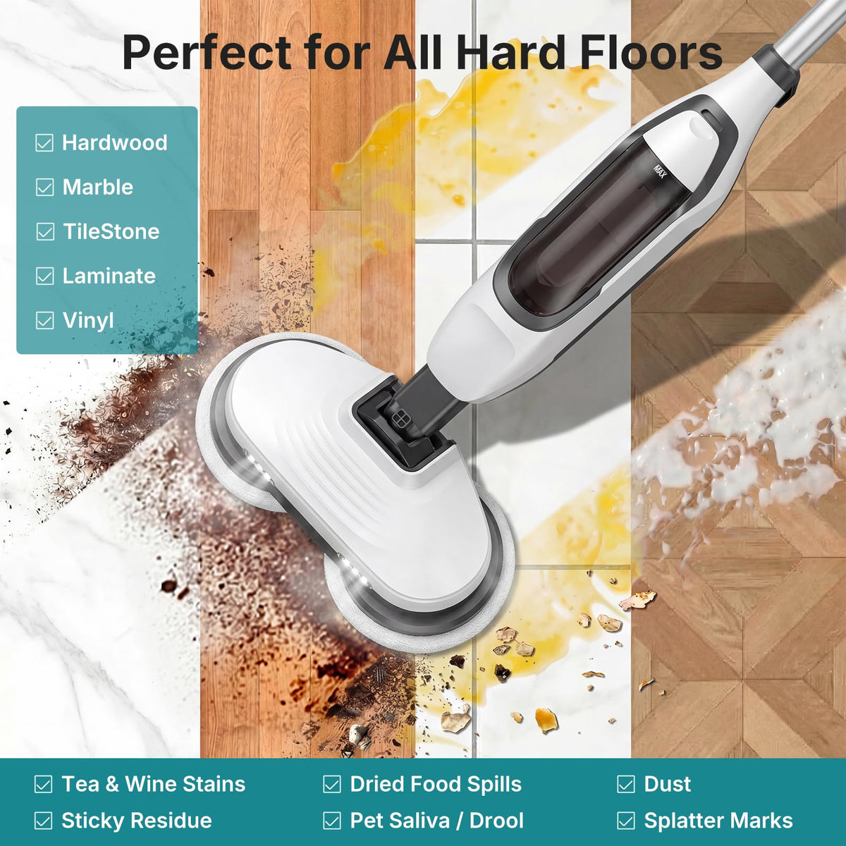 Steam Mop with Rotating Pads and 4 Cleaning Modes M90484