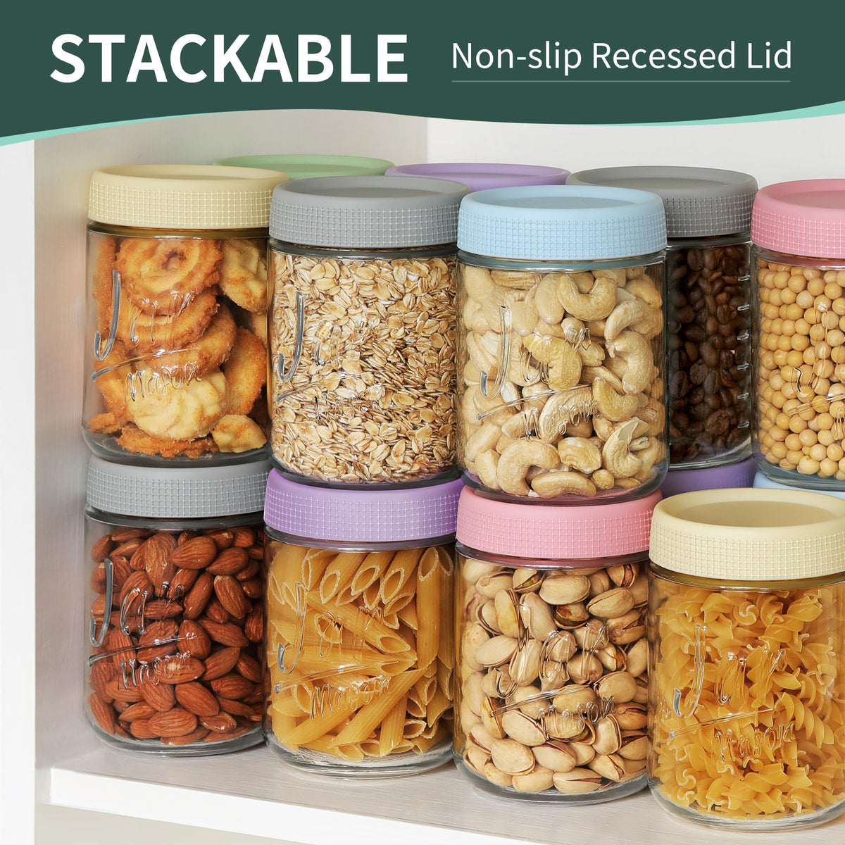 6 Pack 16 oz Glass Containers with Lids H411