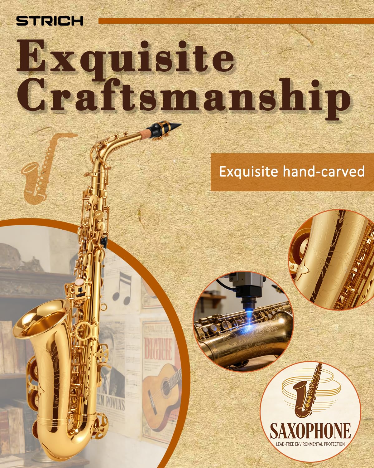Alto Saxophone Brass Student Beginner Kit with Hard Case Z299