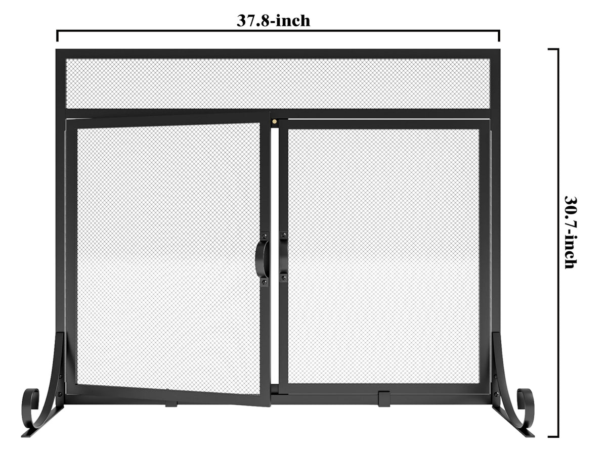 Heavy Duty Steel Mesh Fireplace Screen with Double Doors M6079