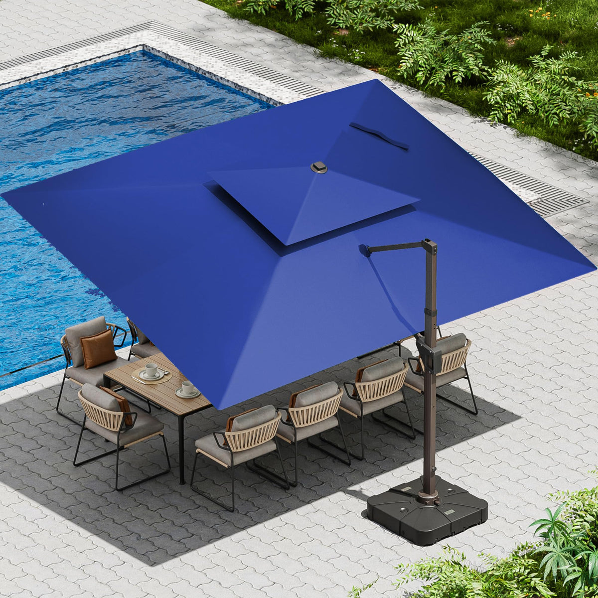 10 X 13 FT Cantilever Patio Umbrella with Lights & Base U13529