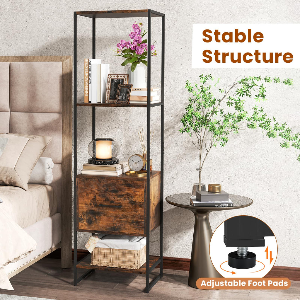 5-Tier Bookshelf with Drawer Narrow Bookcase O32708