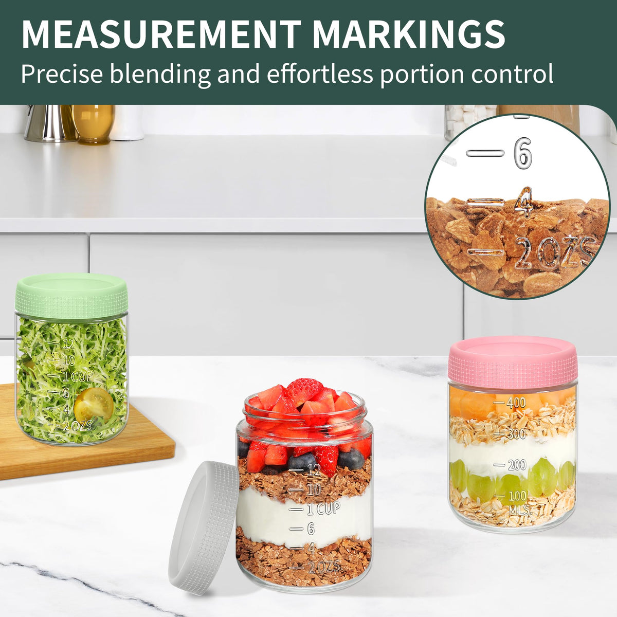 6 Pack 16 oz Glass Containers with Lids H411