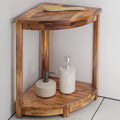 18" Teak Wood Corner Shower Bench & Stool with Lower Shelf D40368