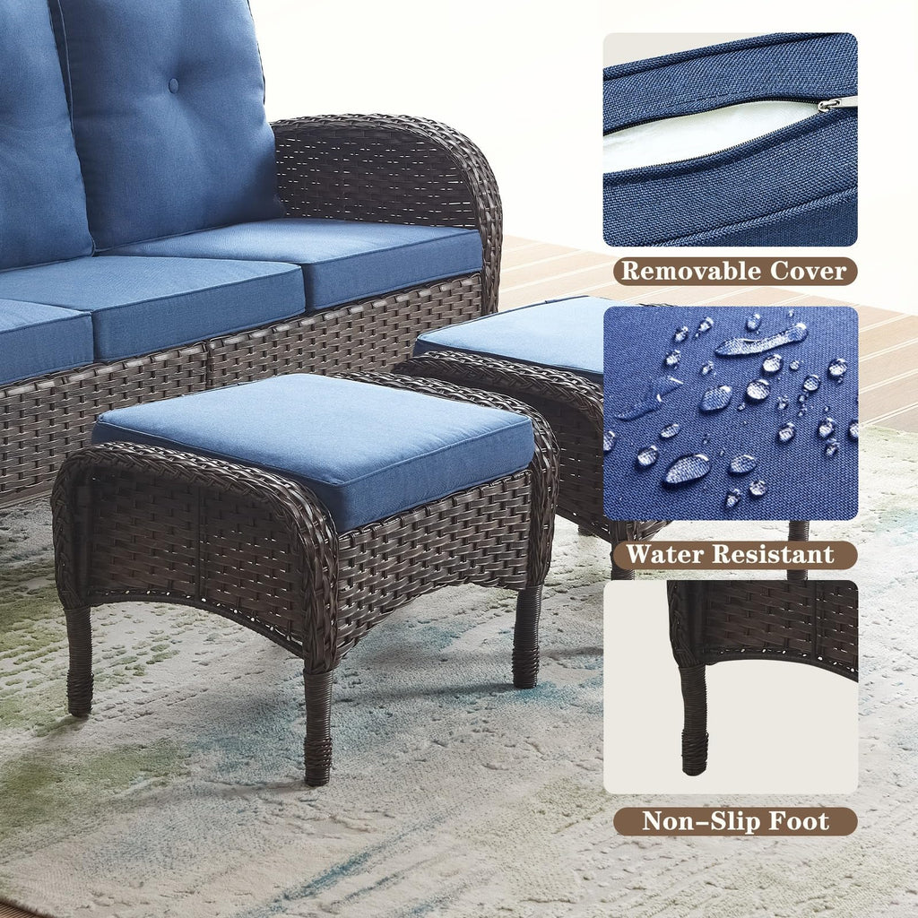 25 Inch PE Wicker Foot Stool Set of 2 with Removable Cushions Brown Z438