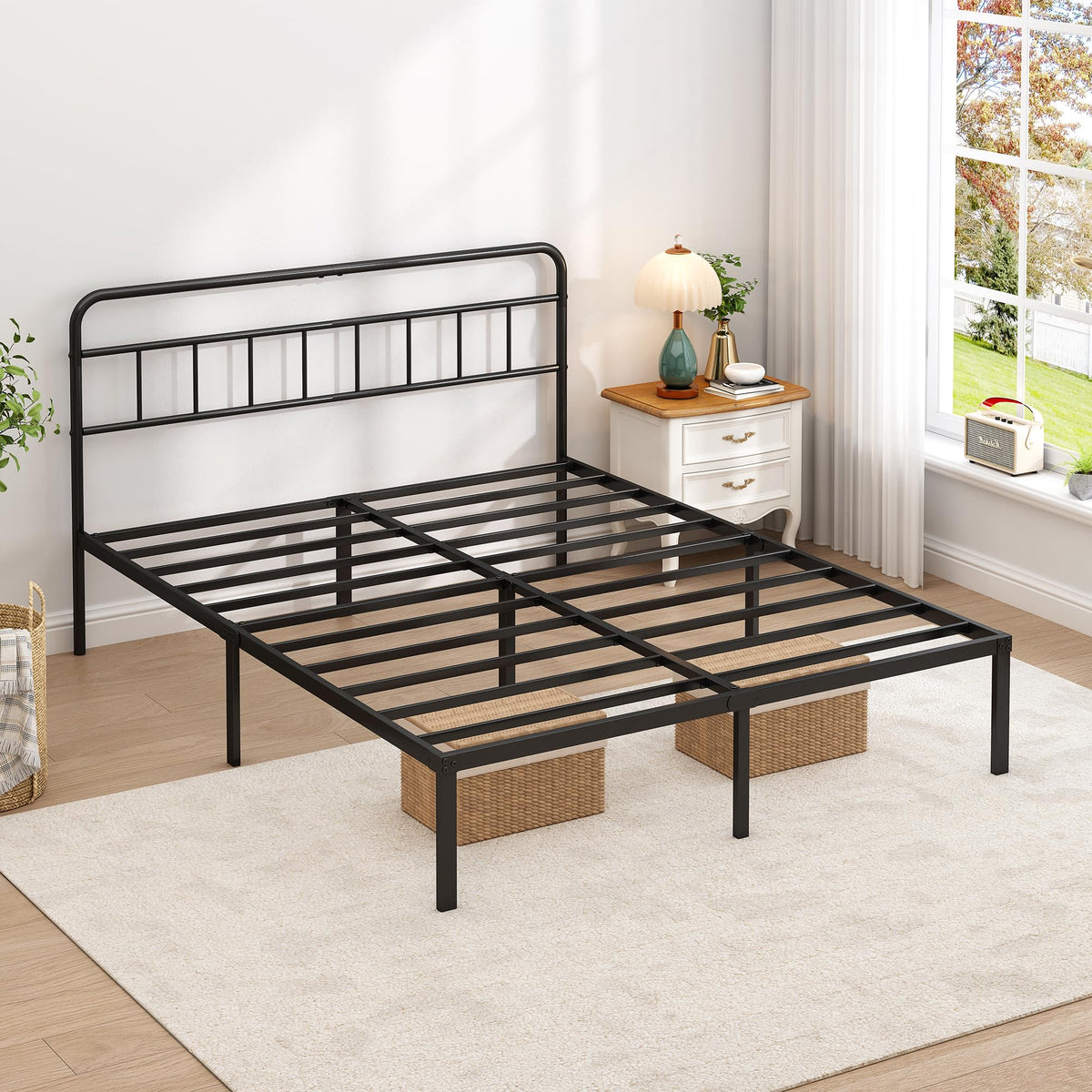 Black Queen Bed Frame with Headboard X754555