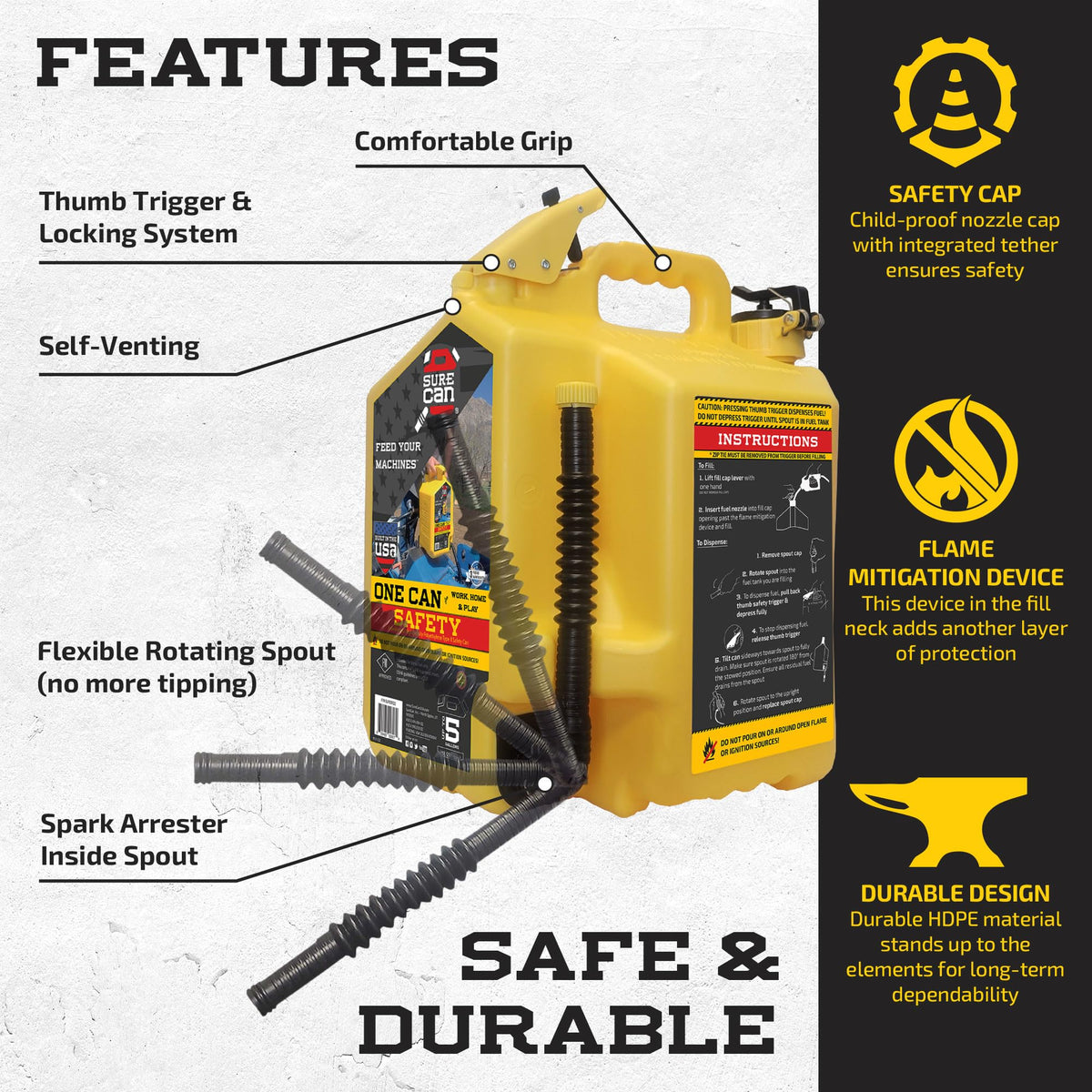 5 Gallon Self-Venting Safety Can with Rotating Spout N7910