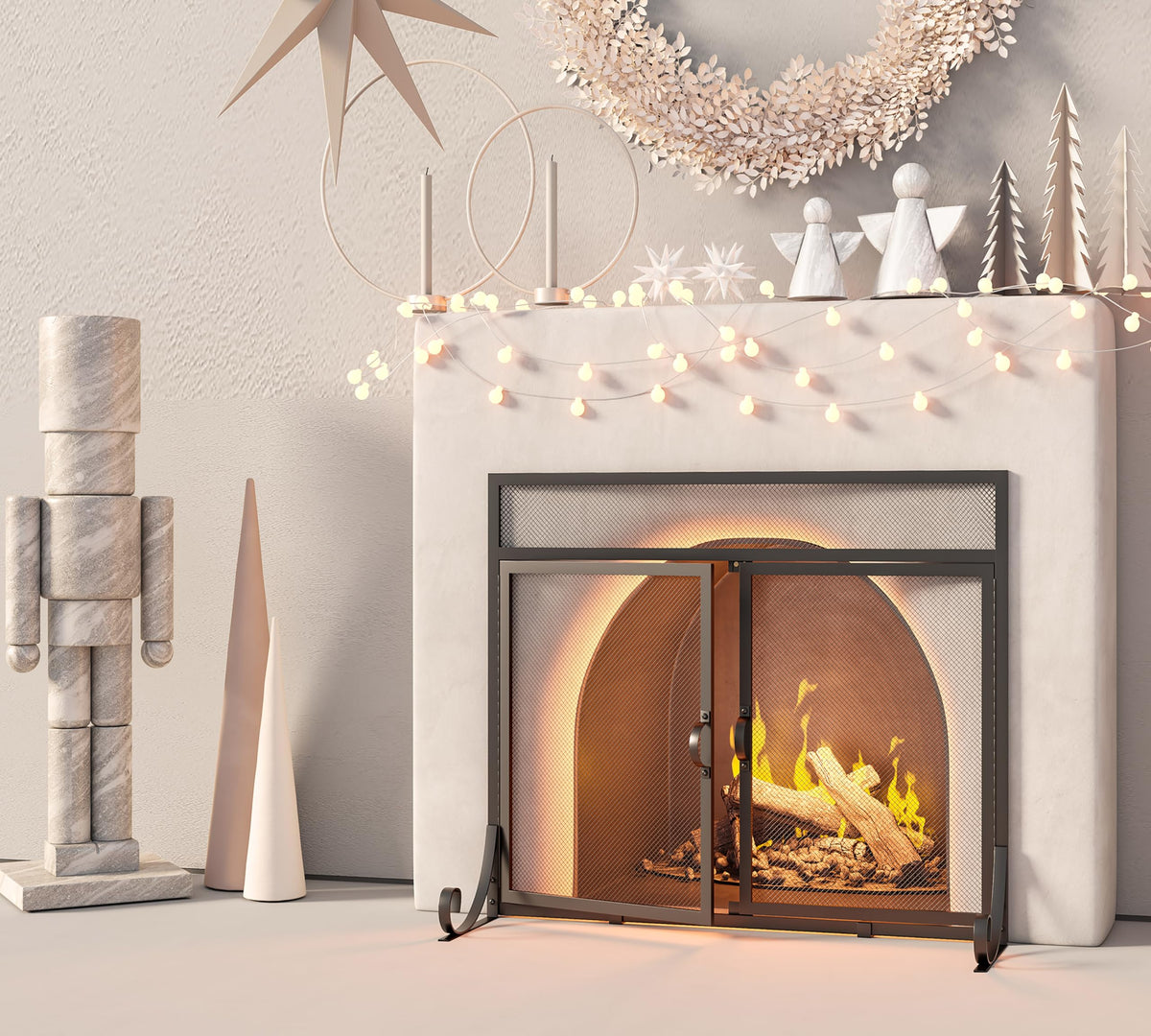 Heavy Duty Steel Mesh Fireplace Screen with Double Doors M6079