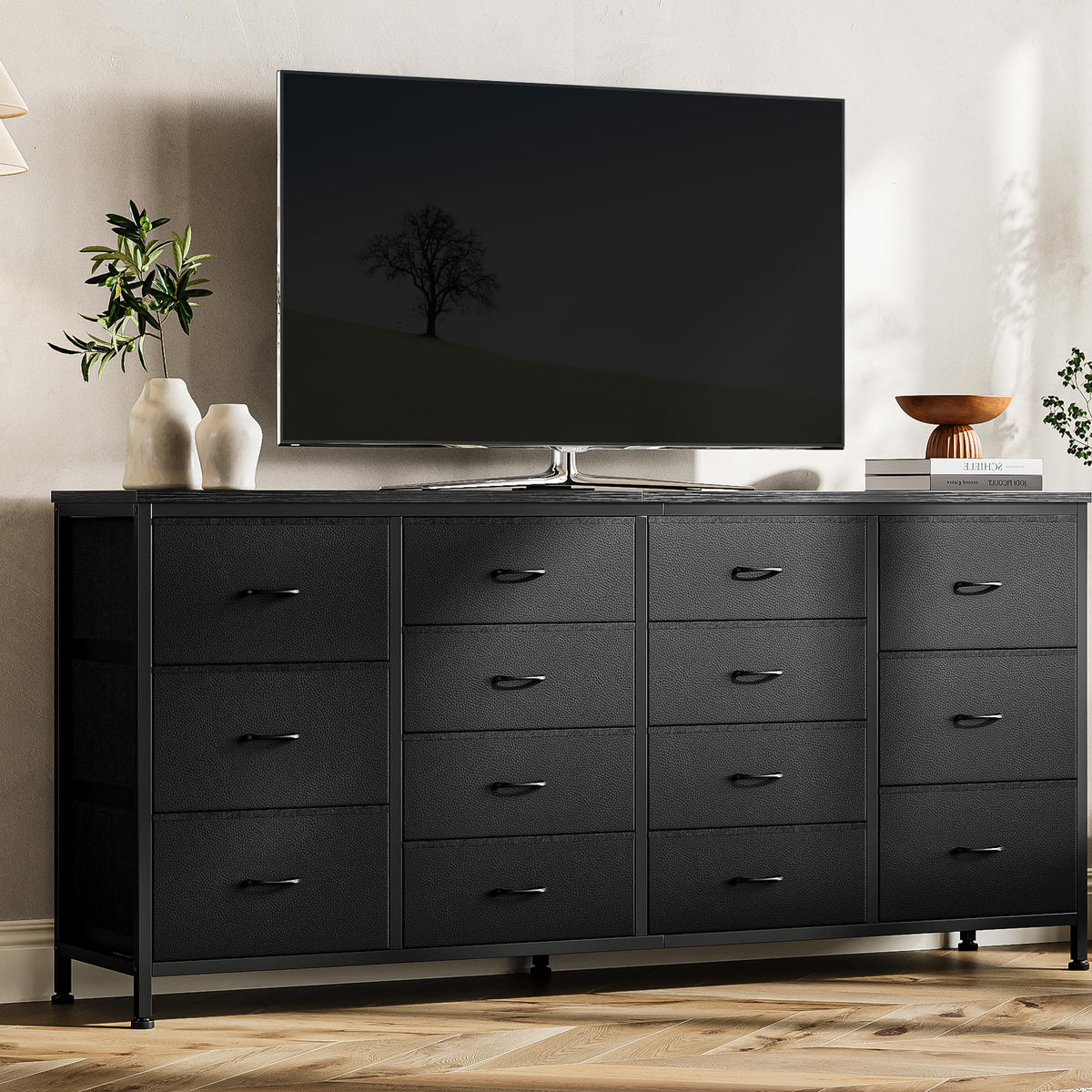 Black 14 Drawer Fabric TV Stand K475258