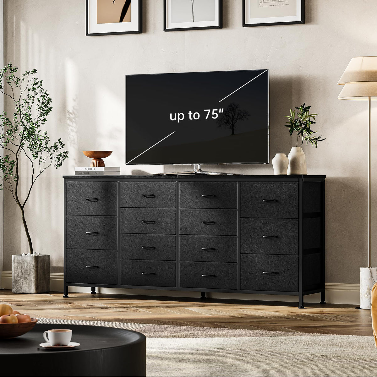 Black 14 Drawer Fabric TV Stand K475258