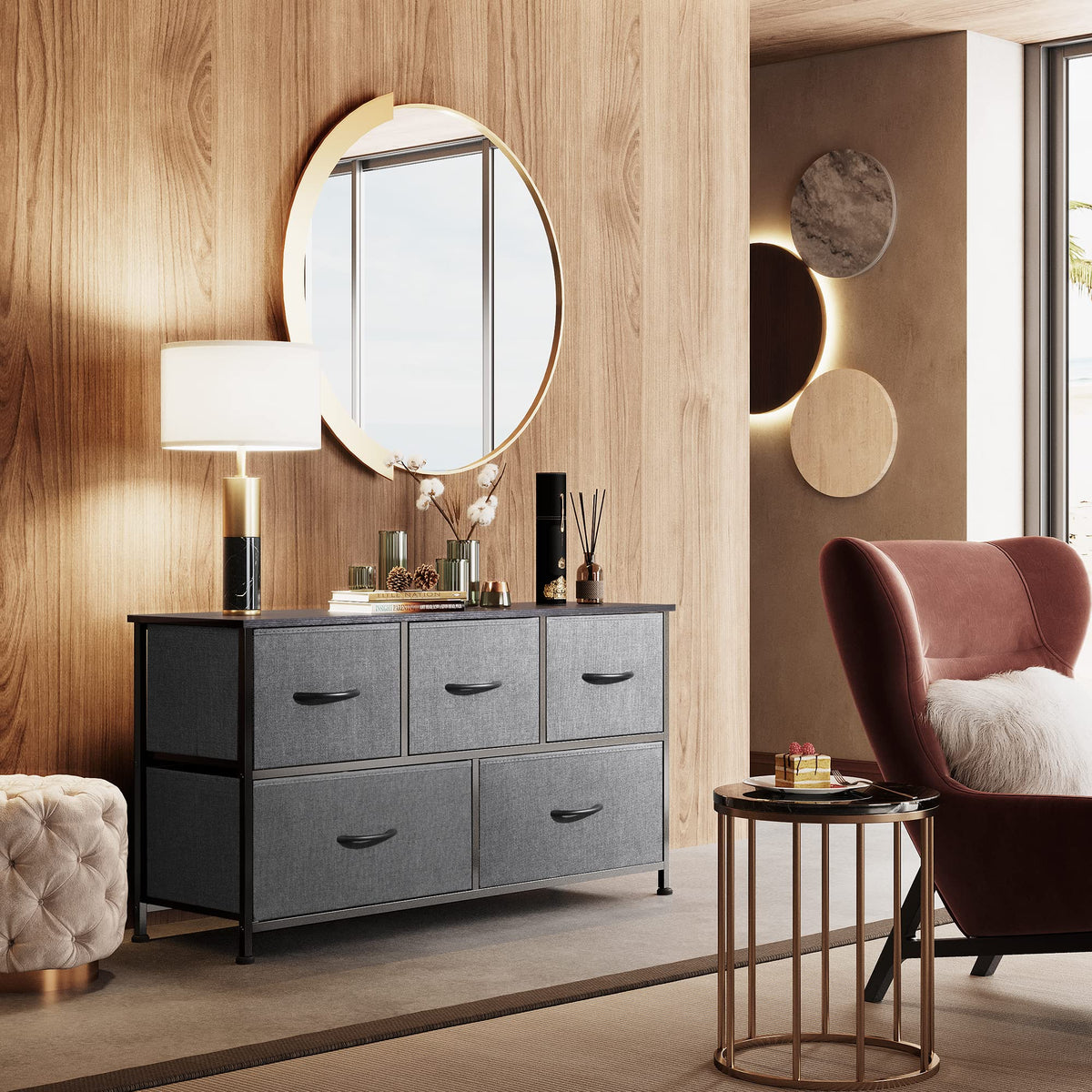 Wide 5 Drawer Dresser Dark Grey D3233