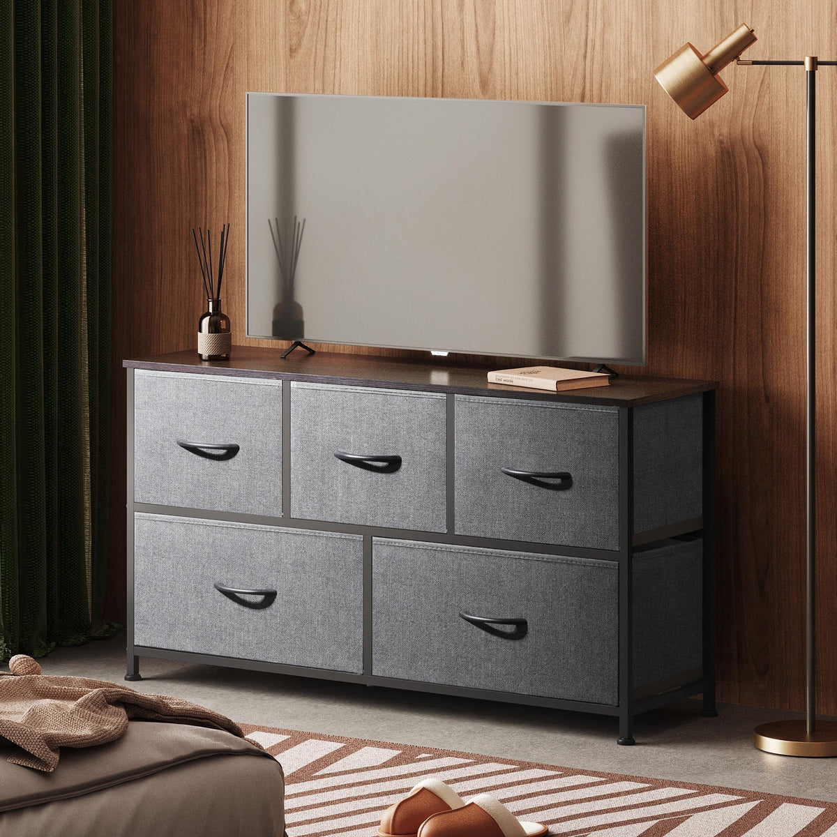 Wide 5 Drawer Dresser Dark Grey D3233