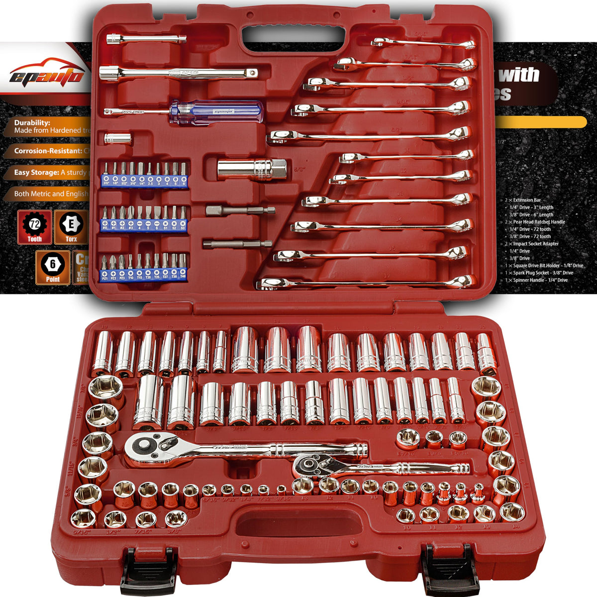 122 Pcs Mechanics Tool Set SAE/Metric T95450