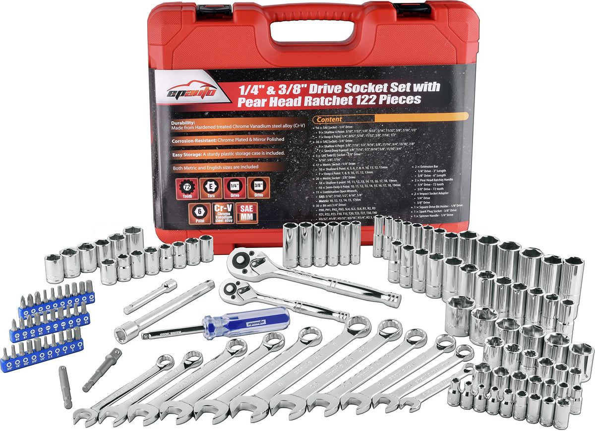 122 Pcs Mechanics Tool Set SAE/Metric T95450