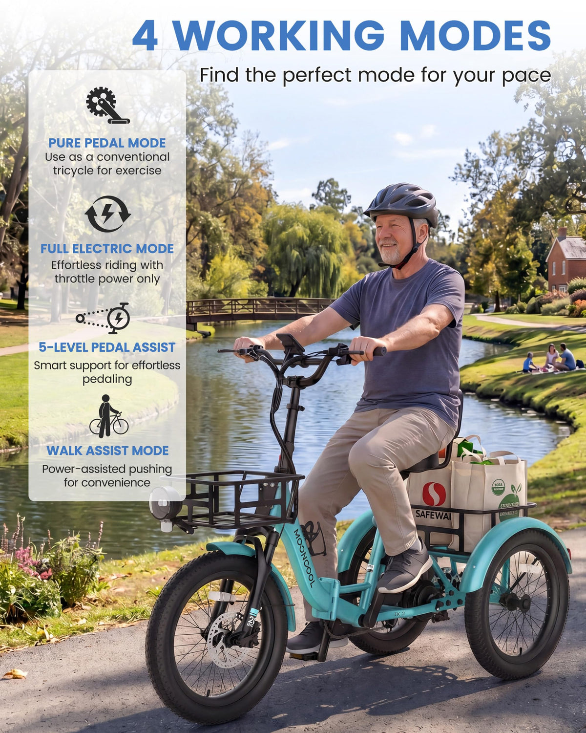 Electric Tricycle for Adults, 500W 20" Fat Tire Folding Trike W2180