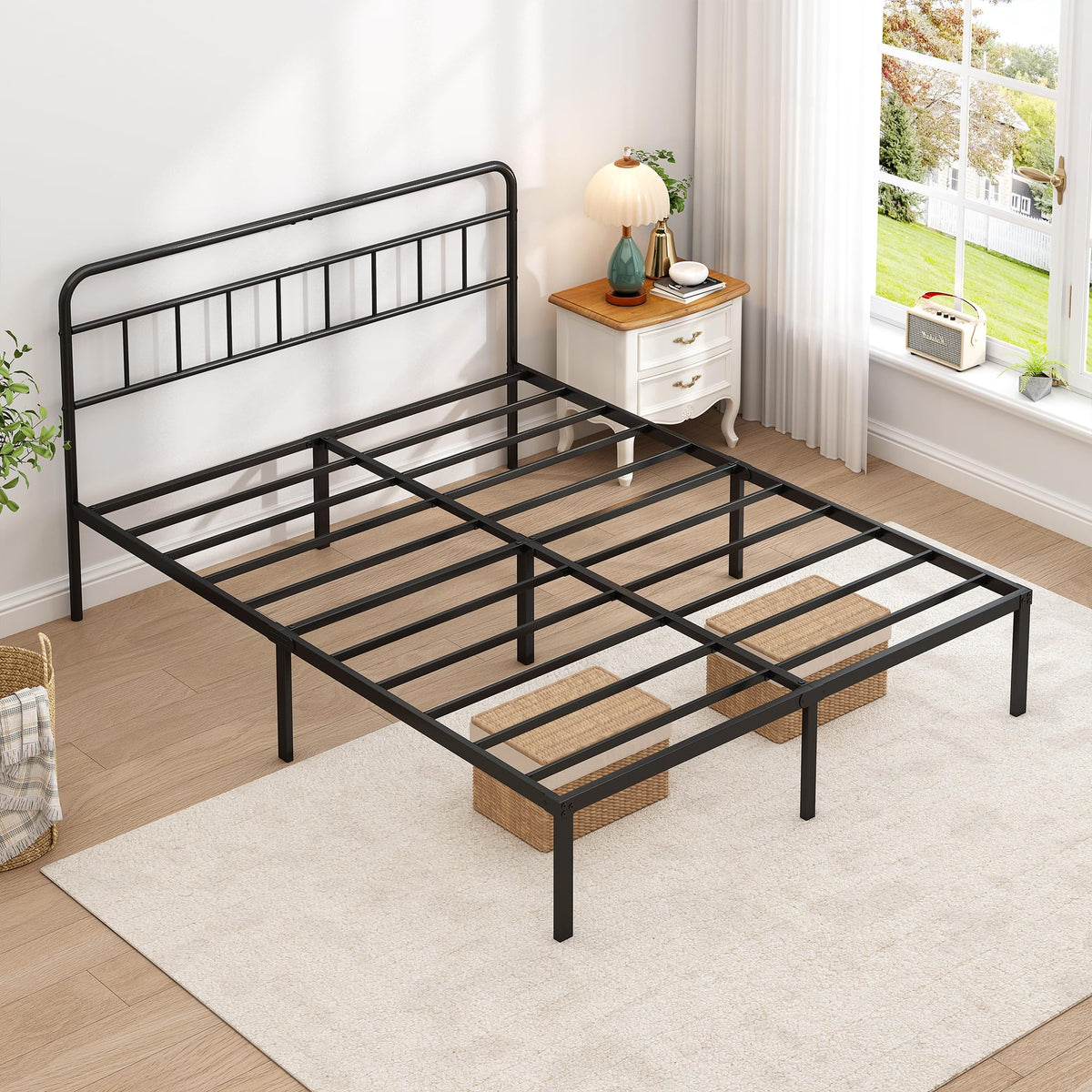Black Queen Bed Frame with Headboard X754555
