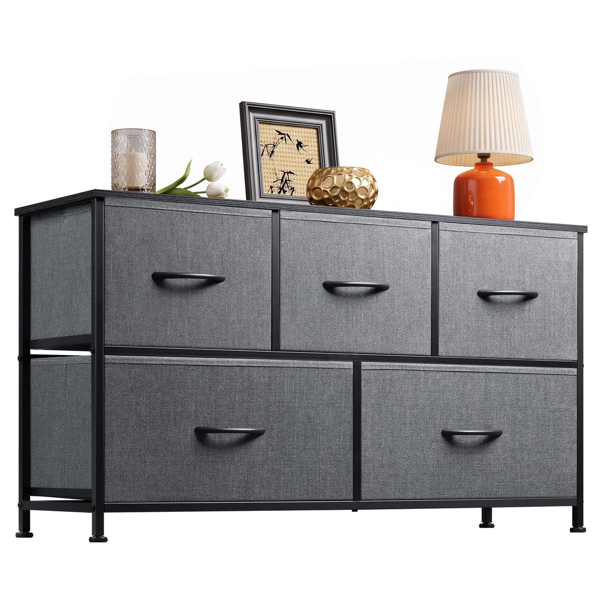 Wide 5 Drawer Dresser Dark Grey D3233